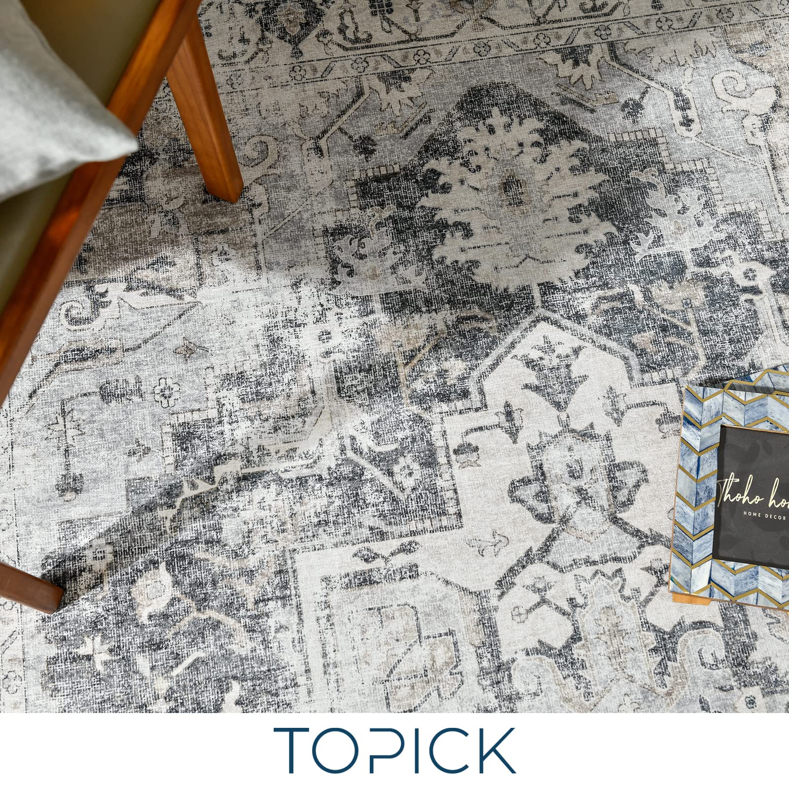 TOPICK Rug 120 x 180 cm Grey Floral Foldable Washable Super